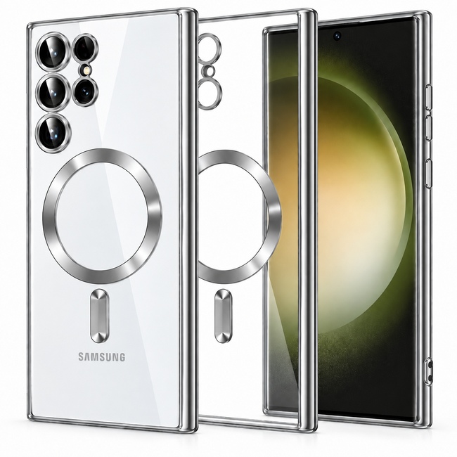 Θήκη MagSafe με προστασία κάμερας για Samsung Galaxy S24 Ultra - ασημί