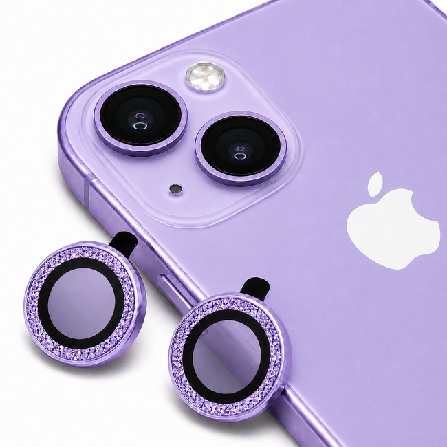 Glitter Προστατευτικό Κάμερας One by One για iPhone 14/14 Plus - Μωβ
