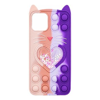 Θήκη Σιλικόνης με Πολύχρωμες Φυσαλίδες για iPhone 12/12 Pro - Ροζ/Μωβ