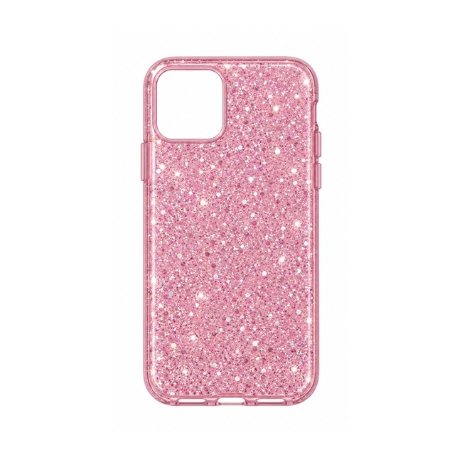 Διάφανη Θήκη Σιλικόνης με Glitter και Χρώμα για Apple iPhone 11 Pro - Ροζ